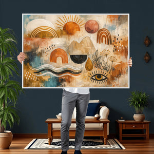 Geometric Boho Abstract Wall Art Canvas Print, Orange Blue