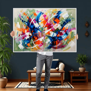 Geometric Abstract Wall Art Canvas Print, Orange Blue