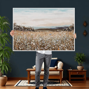 Neutral Wildflower Field Canvas Wall Art — Beige Earth Tone