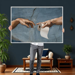 Funny Bathroom Canvas Wall Art, Michelangelo Creation of