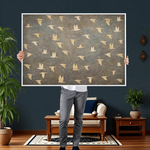 Flying Birds Canvas Wall Art, Vintage Bird Flock Pattern