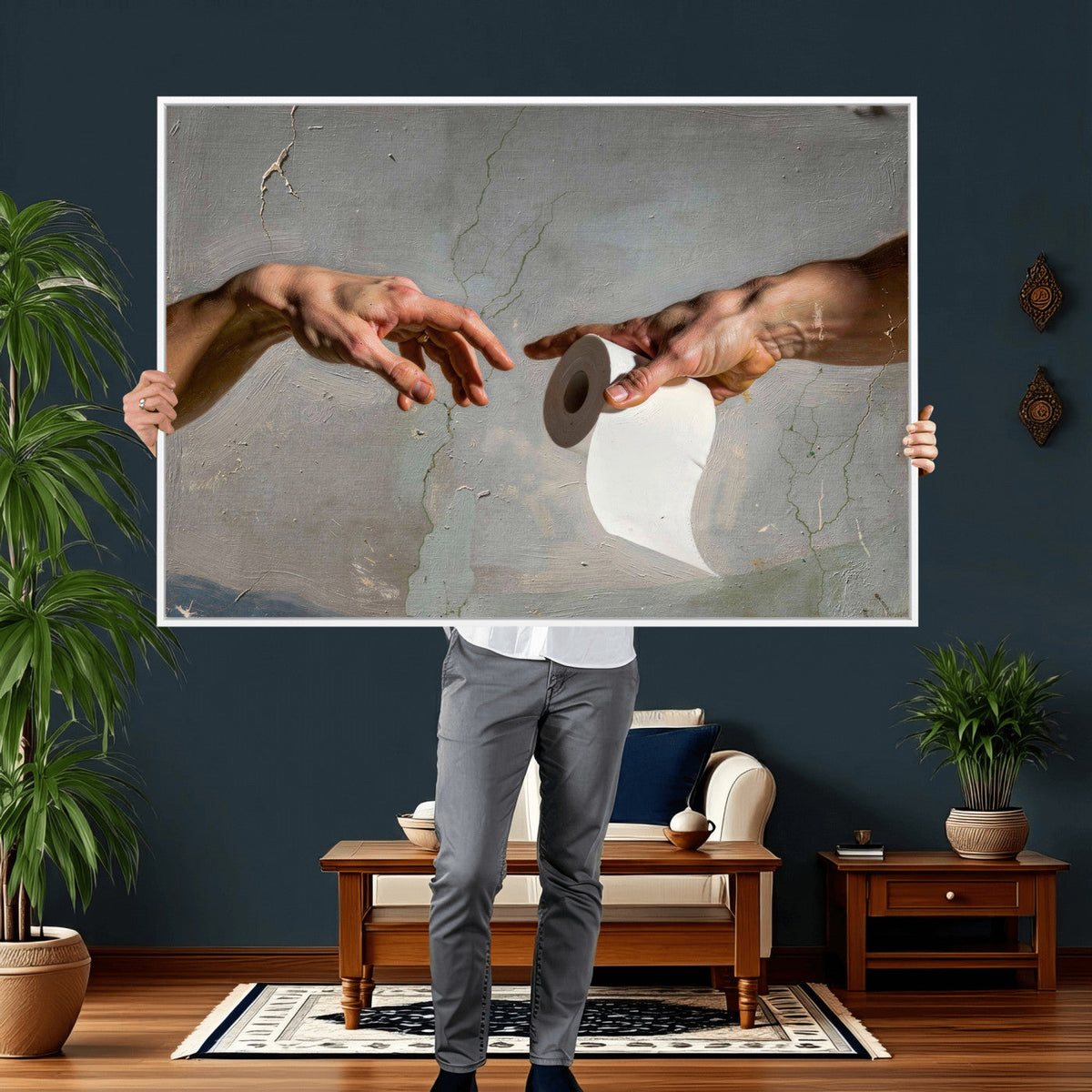 Funny Bathroom Wall Art Canvas, Creation of Toilet Paper