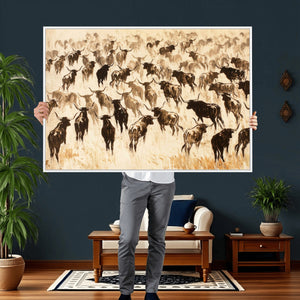 Texas Longhorn Sepia Canvas Wall Art, Western Cattle