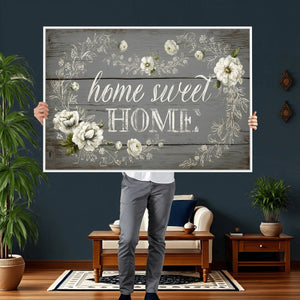 Home Sweet Home Wall Art Canvas Print, Floral Farmhouse