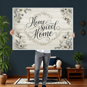 Home Sweet Home Wall Art Canvas Print, Floral Farmhouse