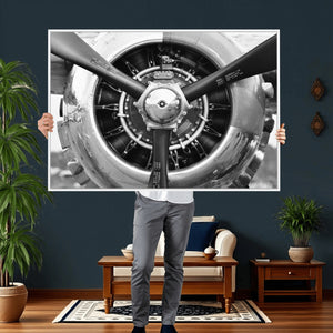 Vintage Propeller Plane Wall Art Canvas Print, Black and