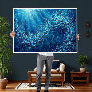 School of Fish Canvas Print | Blue Ocean Underwater Wall Art