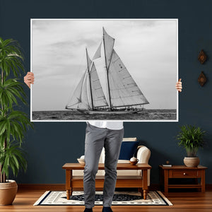 Vintage Sailboat Wall Art Canvas Print, Black and White