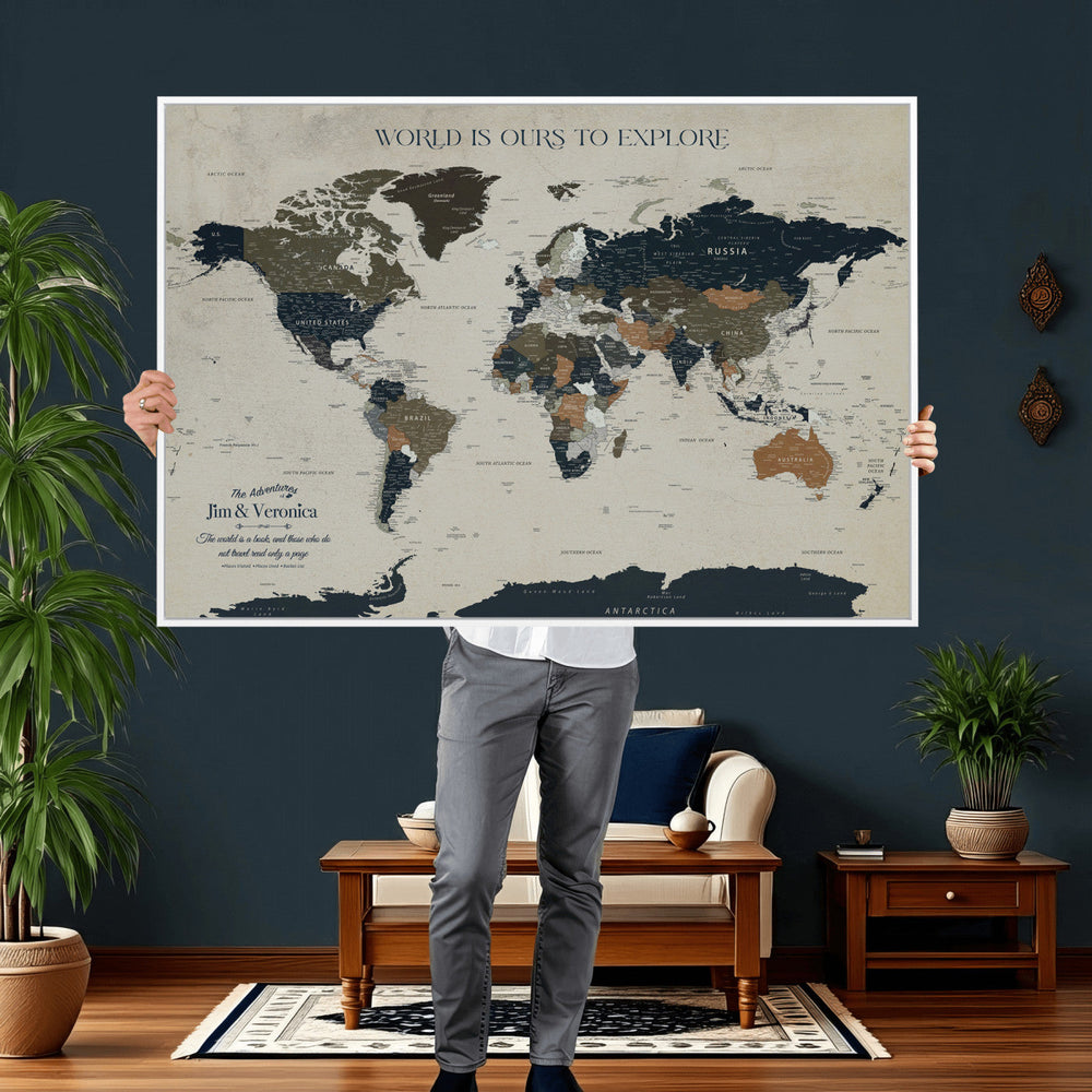 Custom Push Pin World Map Wall Art Canvas Print –
