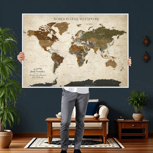 Custom Push Pin World Map Wall Art Canvas Print –