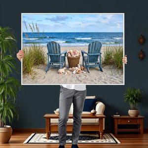 Large Beach Canvas Wall Art Coastal Adirondack Chairs Ocean