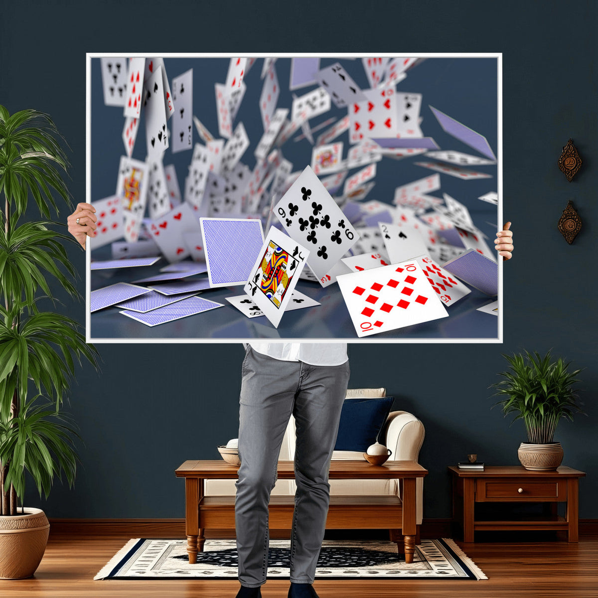 Playing Cards Canvas Wall Art | Casino Game Room Decor,
