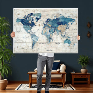 Watercolor World Map Canvas Wall Art Print – Abstract