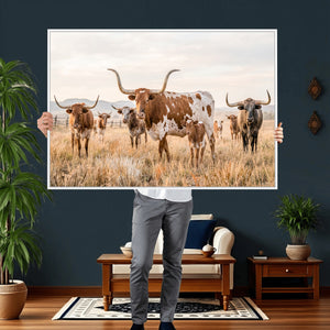 Texas Longhorn Canvas Wall Art, Rustic Farm Animal Photography Print, Farmhouse Country Decor, Western Ranch Art