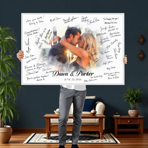 Wedding Guest Book Alternative Wall Art Canvas Print, Personalized Wedding Signature Poster, Custom Couple Photo Guestbook Canvas, Bridal Shower Reception Decor