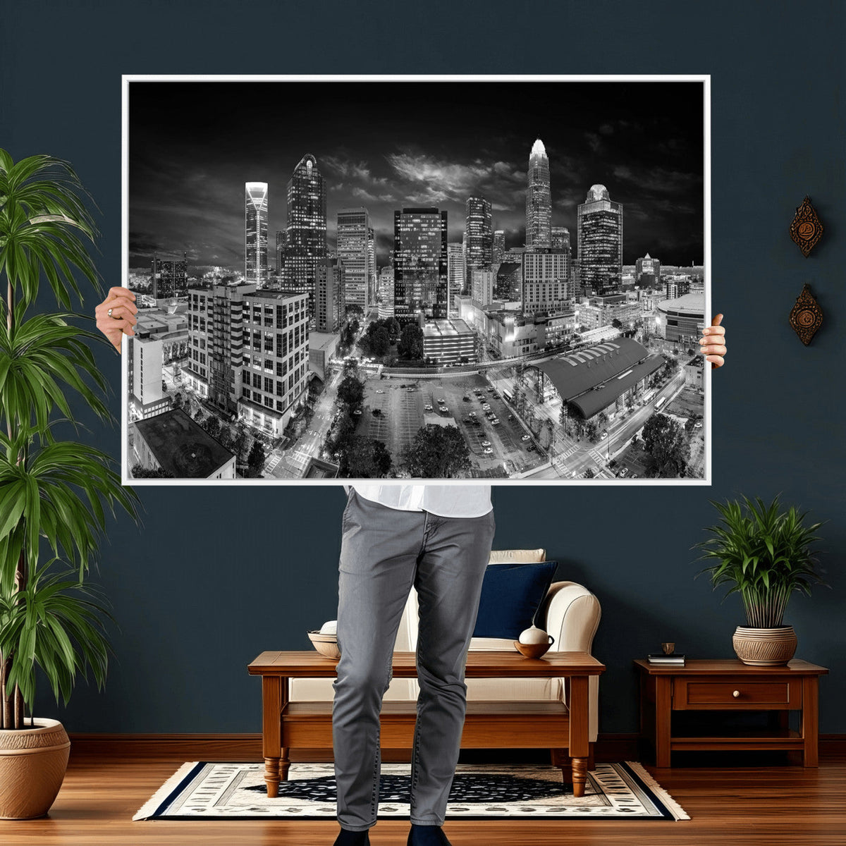 Charlotte Skyline Canvas Wall Art Print – North Carolina Cityscape Photography Print