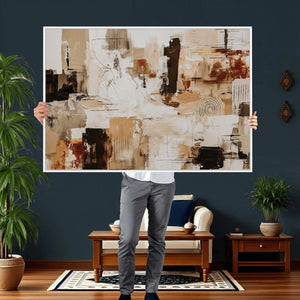 Blue Teal Abstract Canvas Wall Art, Modern Textured Painting Print, Navy Orange White Contemporary Art, Neutral Living Room Decor, Office Art