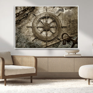 Wooden Ship Wheel Canvas Print, Multi Panel Canvas Wall Art