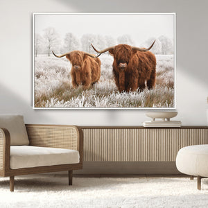 Longhorn Cattle Wall Art Canvas Print, Framed Farmhouse