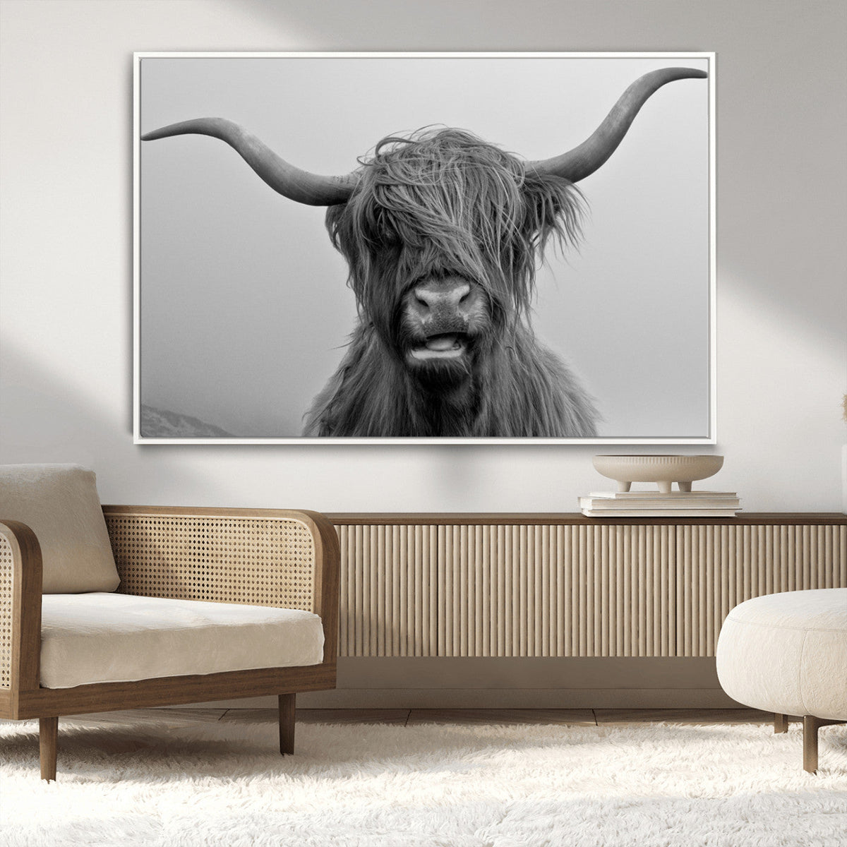 Texas Cow Wall Art Canvas, Texas Longhorn Cattle Canvas