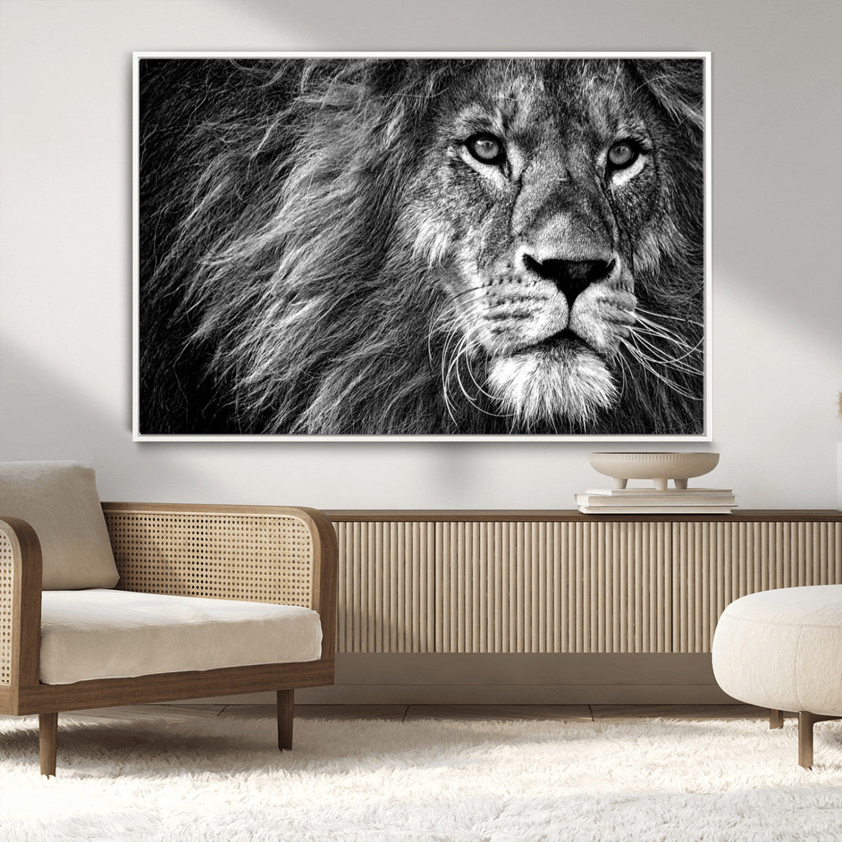 Black and White Lion Canvas Wall Art Print – Wildlife