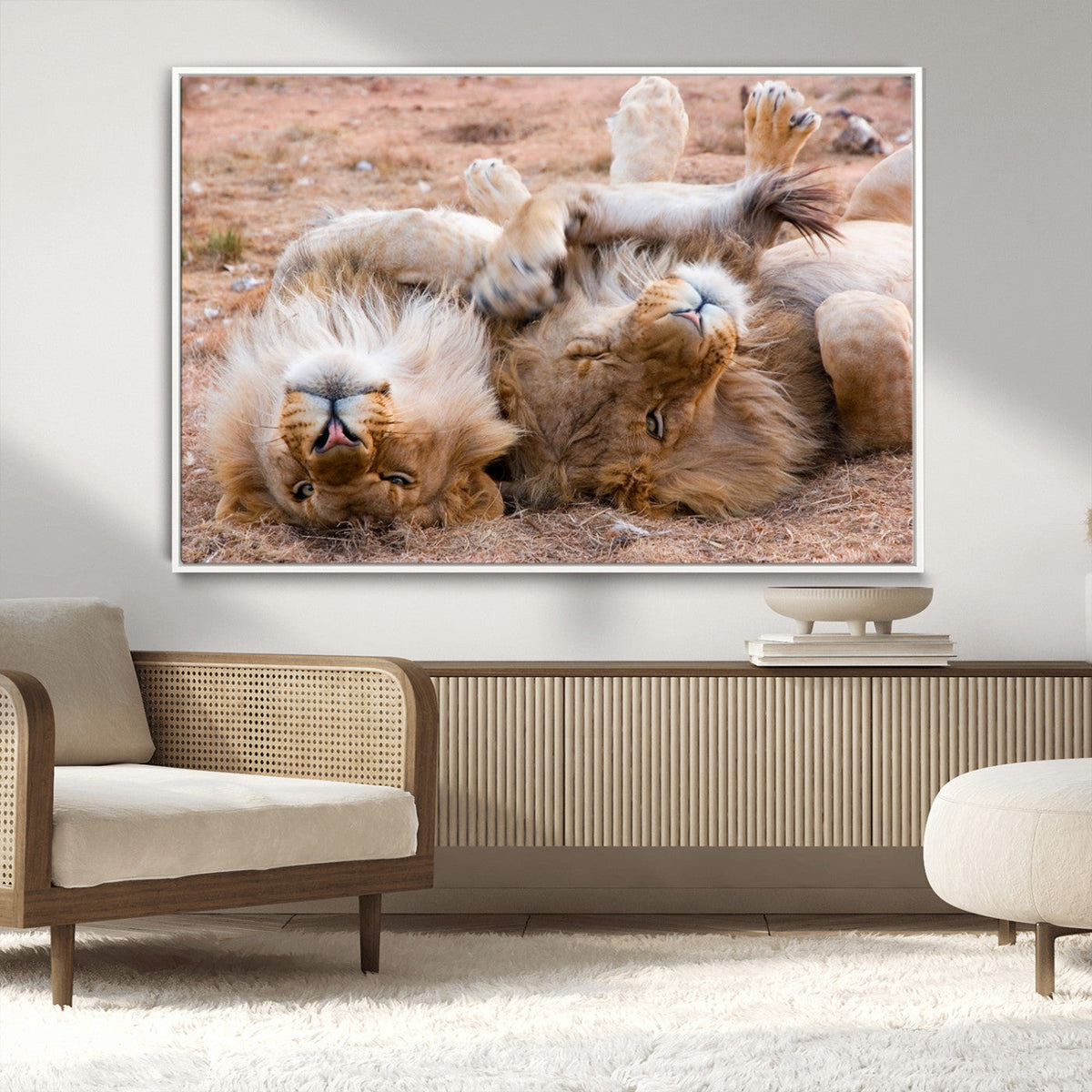 Lion Pair Wall Art Canvas Print – Framed Wildlife Scene with
