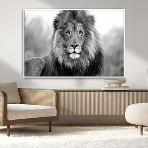 Black and White Lion Canvas Wall Art – Animal Print Artwork