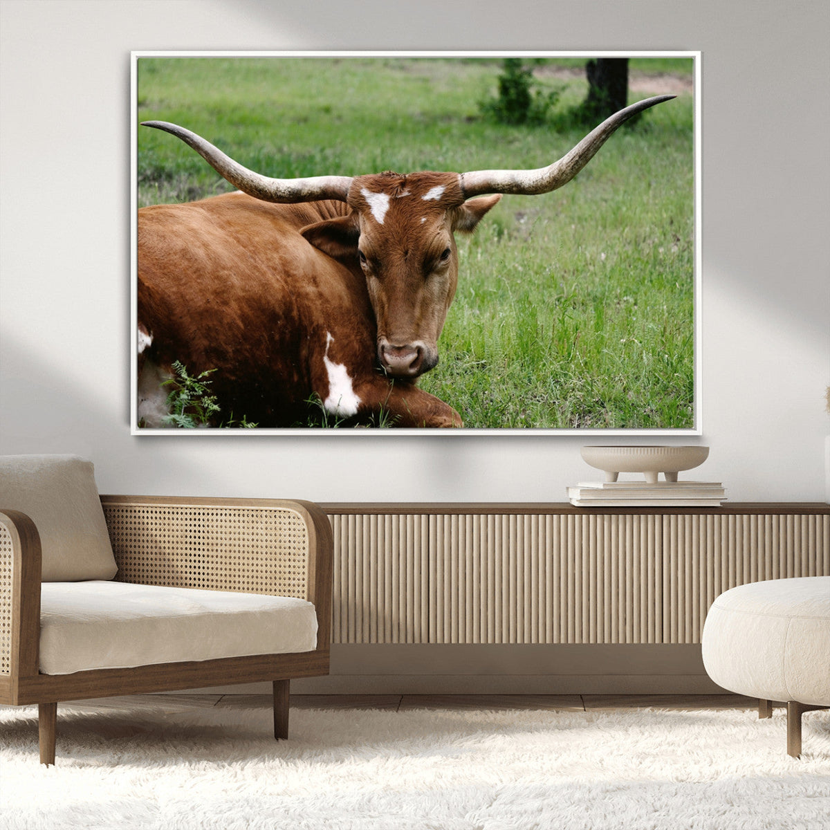 Longhorn Cow Animal Wall Art Canvas Print