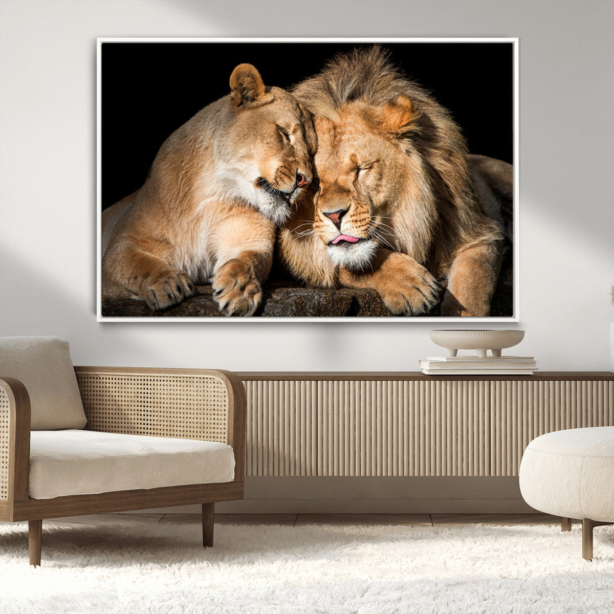Lion and Lioness Wall Art Canvas Print – Framed African