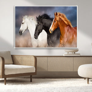 Animal Wall Art Three Horses Farmhouse Art Canvas, Framed