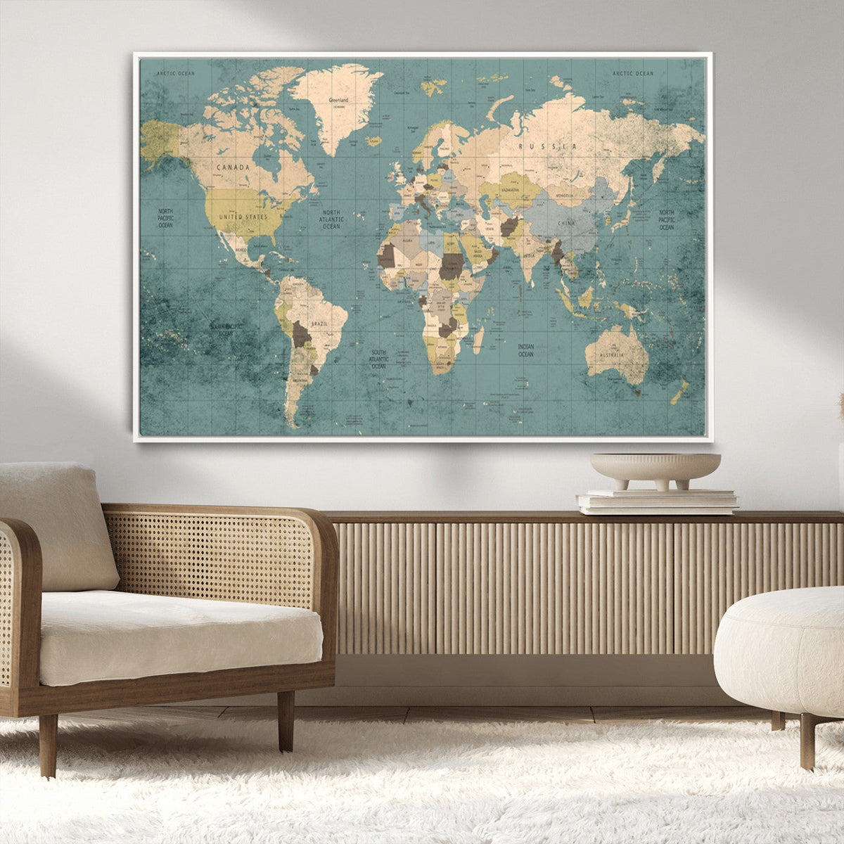 Classic World Map Canvas Print – Framed Vintage Map Wall