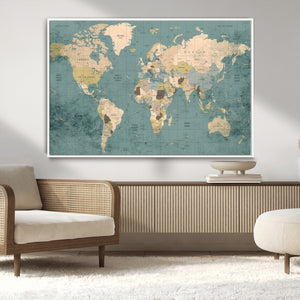Classic World Map Canvas Print – Framed Vintage Map Wall