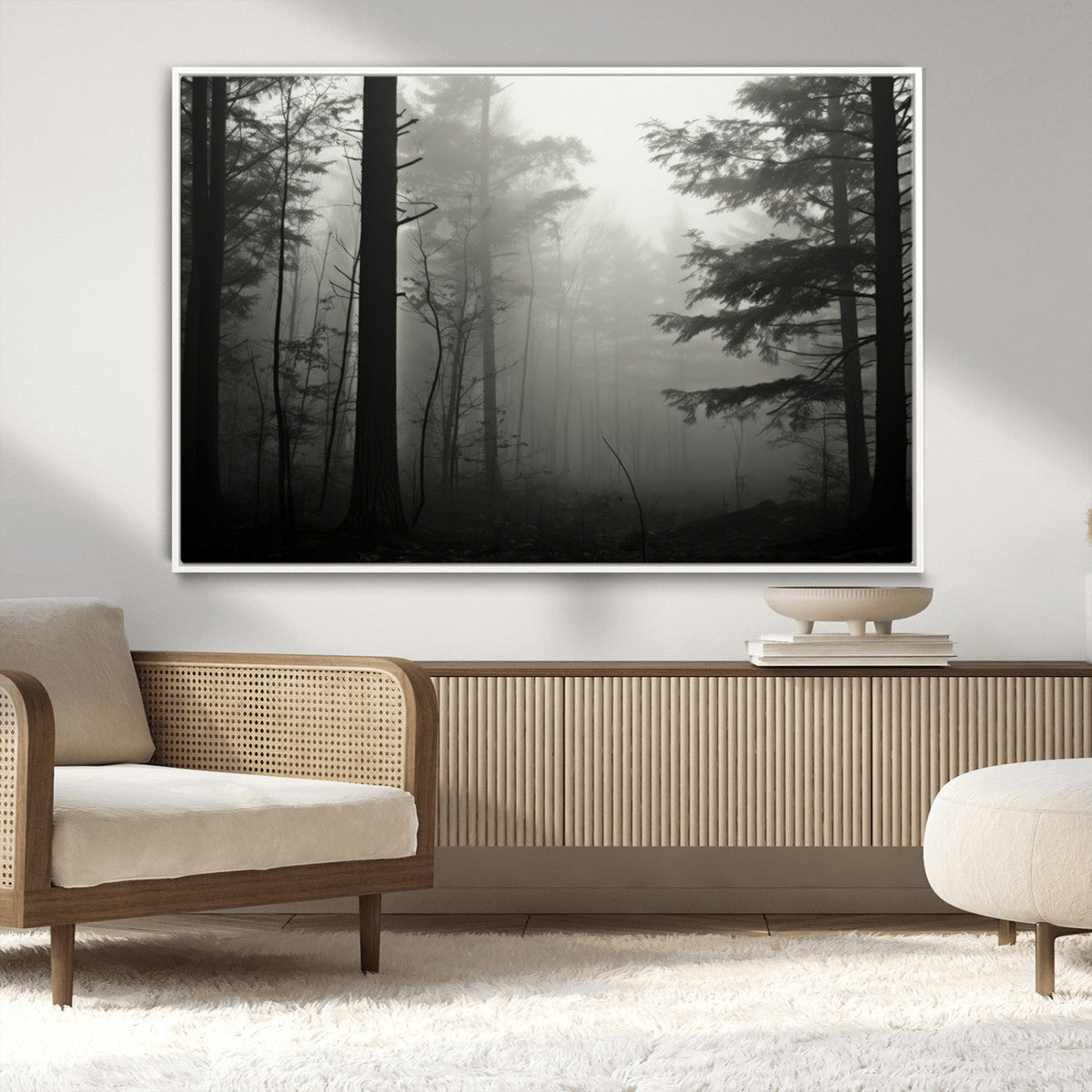 Misty Forest Wall Art Premium Canvas Print a Foggy and
