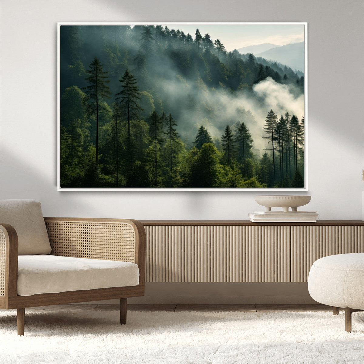 Misty Forest Wall Art Premium Canvas Print a Foggy and
