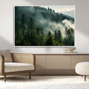 Misty Forest Wall Art Premium Canvas Print a Foggy and