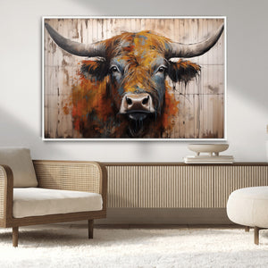 Abstract Bull Highland Cow Canvas Wall Art Print – Vibrant