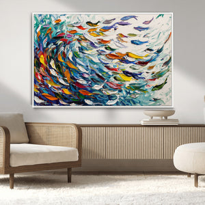 Modern Abstract Fish Shoal Wall Art Canvas Print, Colorful