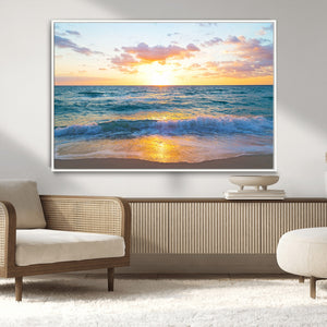 Golden Sunset Over Ocean Waves - Serene Coastal Triptych