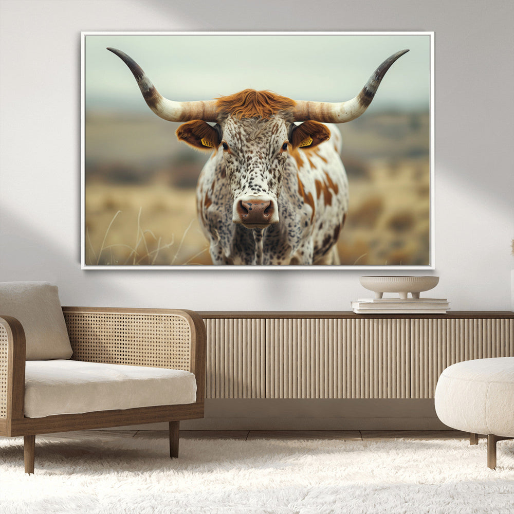Texas Cow Longhorn Wall Art Canvas Print for Farm House Wall