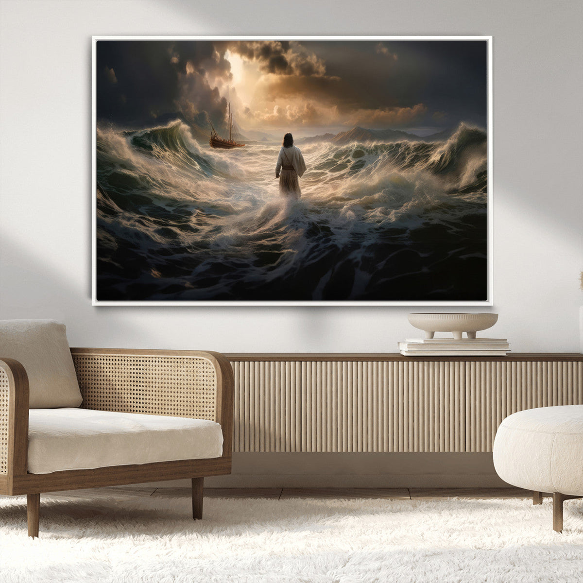 Jesus Walking on Water Wall Art Canvas Print - Religious