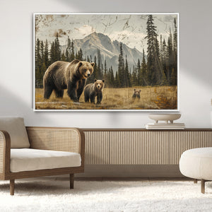 Rustic Grizzly 399 Bear Family Wall Art Canvas Print