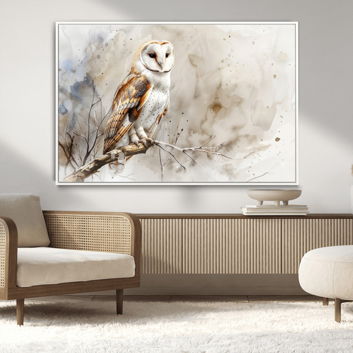 Barn Owl Wall Art | Watercolor Canvas Print | Perfect for