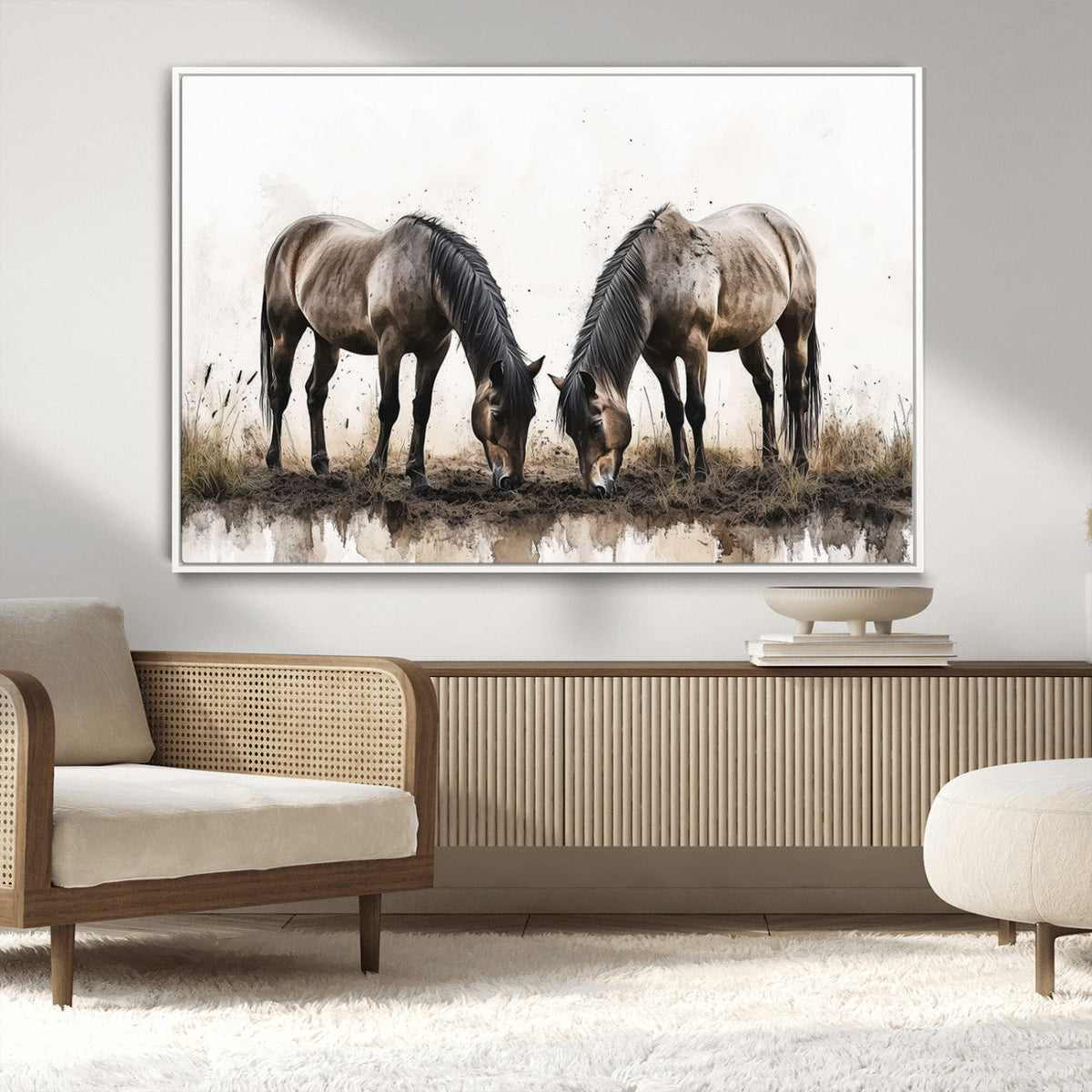 Chines Ink Style Horses Wall Art Canvas Print