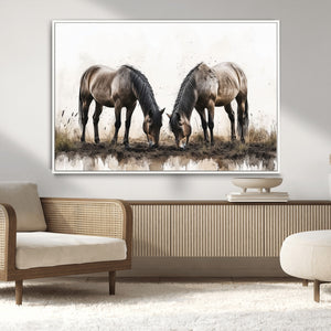 Chines Ink Style Horses Wall Art Canvas Print