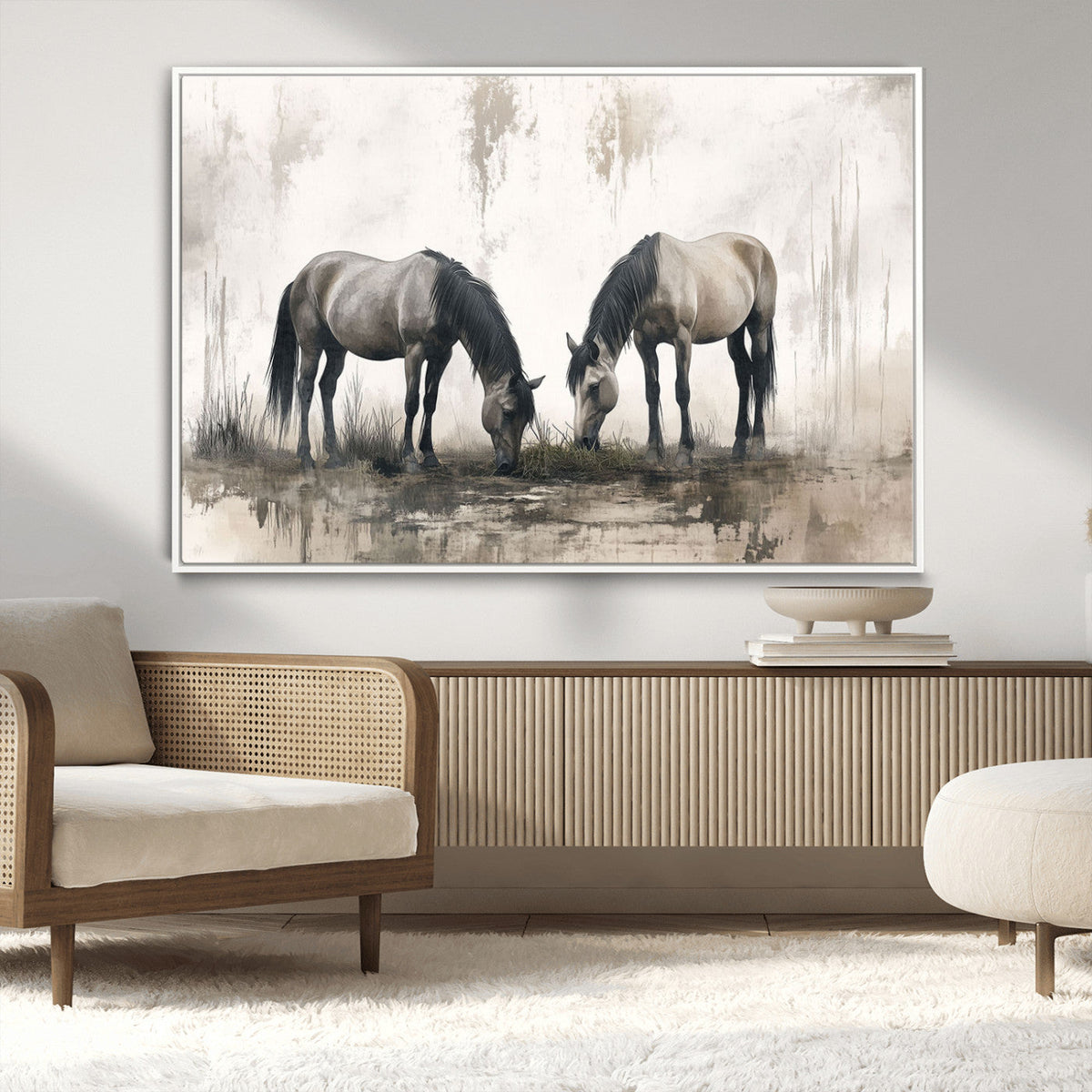 Chines Ink Style Vintage Horses Wall Art Canvas Print for