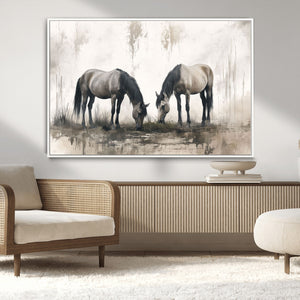 Chines Ink Style Vintage Horses Wall Art Canvas Print for
