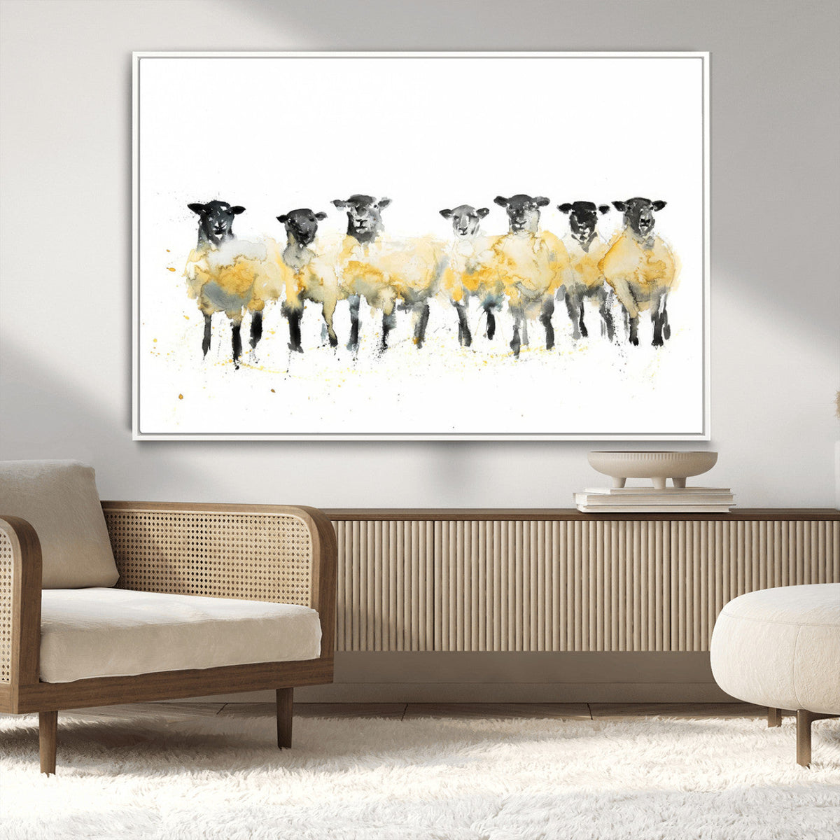 Farmhouse Wall Art Sheep Print | Ready to Hang Framed Canvas