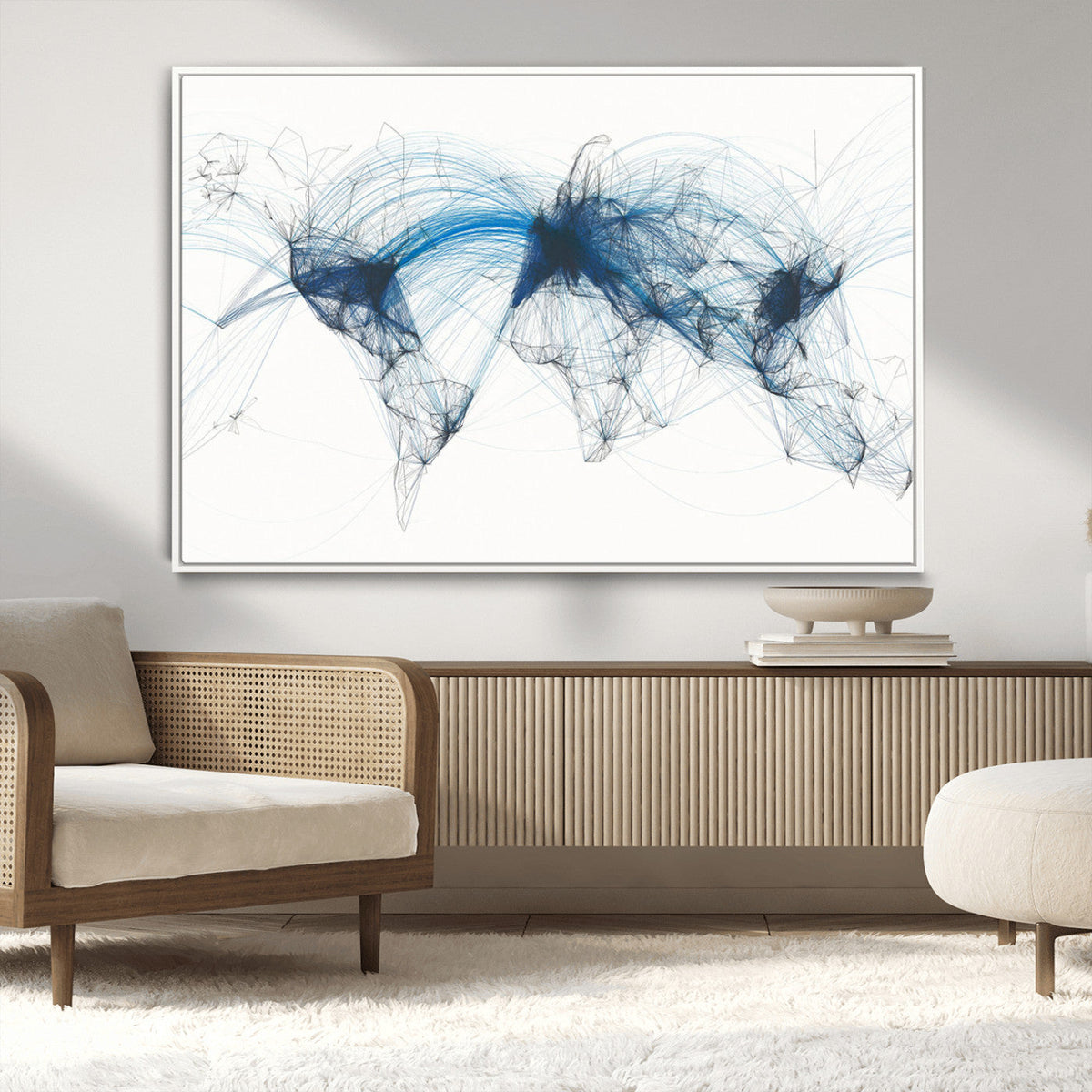 Flight Route Map Wall Art Canvas Print, Abstract Air Traffic