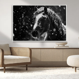 Winter Horse Wall Art | Black and White Horse Print | Ready