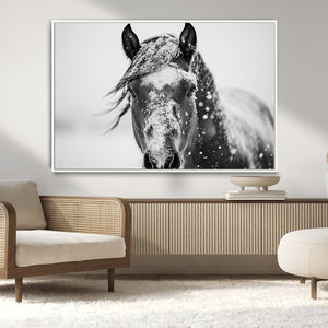 Western Wall Art | Black and White Winter Horse Wall Art |
